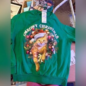Meowy Christmas Green Cat Sweater
Holiday Cotton Longsleeve 
CatLover enthusiast